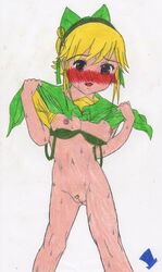 breasts clothing color exposed_breasts female female_only front_view human leavanny madhatter-himself pokemon pussy solo vulva white_background