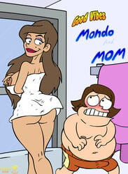 1boy 1girls areolae ass babs_brando big_ass bigtyme breasts brown_hair erection erection_under_clothes eyeshadow female good_vibes gundam888 lipstick long_hair male mondo_brando nipples smile wet_skin