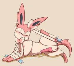 1boy animal_genitalia animal_penis ass blush canine canine_penis closed_eyes cum cumshot eeveelution feet femboy fur furry girly holding knot male male_only manoreo nintendo orgasm paws penis plain_background pokemon pokemon_(species) ribbons solo spread_legs spreading sylveon tears testicles video_games