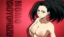 1girls black_eyes black_hair creati edited edited_screencap female female_focus female_only high_resolution highres huge_breasts looking_at_viewer momo_yaoyorozu my_hero_academia nude nude_female nude_filter red_background screencap screenshot screenshot_edit simple_background smile smiling smiling_at_viewer sole sole_female tom4ato