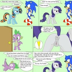 3pac blue_fur comic crossover friendship_is_magic furry hedgehog mammal my_little_pony rainbow_dash_(mlp) smooth_skin sonic_(series) sonic_the_hedgehog spike spike_(mlp)