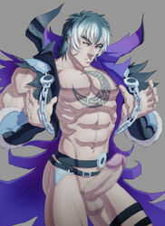 1boy bara boner censored colored erection foreskin human male male_only muscles muscular muscular_male penis schizoid solo soul_calibur testicles uncircumcised z.w.e.i.