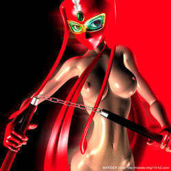 1girls 2009 3d breasts curvaceous female female_only gloves human kekko_kamen kekko_kamen_(character) large_breasts light-skinned_female light_skin marider mask nipples nude nunchaku scarf solo superheroine tagme