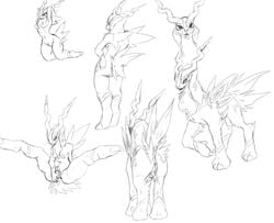 anthro ass breasts cobalion female female_only feral fur furry monochrome multiple_females nipples nude pokemon tagme vulva