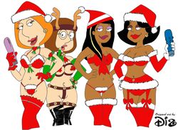 4girls christmas crossover dark-skinned_female dark_skin dis donna_tubbs family_guy female female_only lois_griffin meg_griffin milf mother_and_daughter multiple_girls roberta_tubbs the_cleveland_show thighhighs