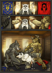 2012 3boys abs anal bovine canine cattle comic cum cum_in_ass cum_in_mouth cum_inside fangs furry furry_only gay holding k-9 loincloth male male_only nude oral panda pandaren penis piercing precum ring size_difference tauren video_games warcraft worgen world_of_warcraft yaoi