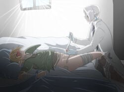 2boys angelofhapiness bandage blush bondage bottomless bound_penis bound_wrists boy_rape cum cum_while_forced doctor forced_yaoi gay ghirahim labcoat link male male_only malesub medical on_back penis pillow rape science skyward_sword the_legend_of_zelda yaoi