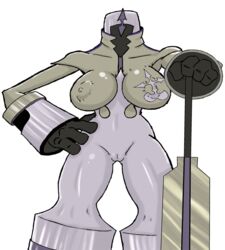 areola berserker blade costume curvy erect_nipples female hammer hand_on_hip kingdom_hearts large_areolae monster_girl muscle_tone nipples nobody_(kingdom_hearts) pussy randomboobguy skin_tight thick_thighs vagina vulva