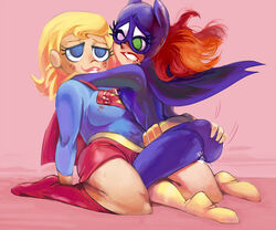 2girls barbara_gordon batgirl bellend big_ass big_breasts biting_lip blonde_hair blue_eyes blush dc dc_comics drool drooling erect_nipples female female_only green_eyes grinding human kara_danvers kara_zor-el kiss_mark light-skinned_female lipstick lipstick_mark multiple_females multiple_girls orange_hair pussy_juice super_best_friends_forever supergirl wet_pussy yuri