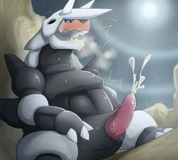 aggron artist_request color cum feral male male_only nintendo nude penis pokemon pokemon_(species) sitting solo source_request tagme year_request