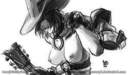 1girls accuracy0 black_and_white black_hair bob_cut female female_only greyscale guilty_gear i-no large_breasts monochrome open_mouth short_hair source_request tagme tongue tongue_out topless url watermark white_background