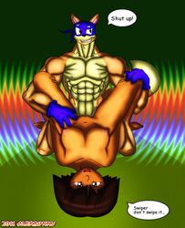 1boy 1girls 2011 abs alekbunny anthro body_fur breasts brown_eyes brown_hair color dark-skinned_female dark_skin dora_marquez dora_the_explorer female fox furry human implied_penetration interspecies latina male muscles muscular_male nickelodeon pecs sex shaved_crotch short_hair straight swiper toony vaginal_penetration what zoophilia