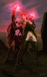 elf female fingering liliana_vess magic magic_the_gathering multiple_females multiple_girls nissa_revane srjoi yuri