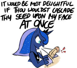 friendship_is_magic hoofjob_(forelimbs) imminent_fellatio imminent_oral looking_down my_little_pony precum princess_luna_(mlp) royal_voice shouting shoutingisfun smooth_skin tagme