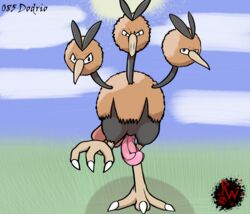 3_heads animal_genitalia animal_penis avian beak biped bird digital_media_(artwork) dodrio erection feral generation_1_pokemon genitals hi_res looking_at_viewer male male_only multi_head nintendo penis pokemon rapistwerewolf ratite simple_background solo standing video_games