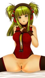 1girls beatmania beatmania_iidx bemani bottomless female green_hair highres hishimiya_tsugaru pubic_hair