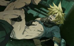 2boys abs animated ass black_gloves black_hair black_monkey blinking blonde_hair blue_eyes bottomless cg clenched_teeth cloud_strife crisis_core_final_fantasy_vii cum cum_in_ass cum_inside cum_on_ass cum_on_body cum_on_lower_body cum_on_self cum_while_penetrated ejaculation final_fantasy final_fantasy_vii gay gloves inside male male_only mazjojo multiple_boys muscle nippleplay nipples nude on_back penis sex shirt_lift spiky_hair uniform yaoi zack_fair