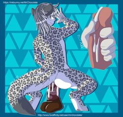 1boy anthro cum dildo feline fur furry jaime_(shinigamiinochi) male male_only mrchocolate nude penis sex_toy snow_leopard solo