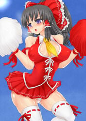 :o adapted_costume armband ascot bangs bare_shoulders black_hair blue blue_background blue_eyes blue_sky blush body_blush bouncing_breasts bow breasts breasts_apart breath cheerleader cleavage_cutout clothed_masturbation clothing dildo dildo_under_panties dress dripping drop erect_nipples erect_nipples_under_clothes female female_ejaculation female_only finished flying_sweatdrops hair_ribbon hair_tubes hands_up high_ponytail hips holding human impossible_clothes impossible_dress large_bow large_breasts lens_flare looking_away masturbation microskirt n_(dai_n_honpo) neckerchief no_bra open_mouth outdoors panties pantyshot pantyshot_(standing) payot pleated_skirt pom_poms ponytail puffy_nipples purple_eyes pussy pussy_juice pussy_juice_drip pussy_juice_stain red_ribbon reimu_hakurei reimu_nimutyuu ribbon shiny shiny_clothes shiny_skin simple_background skin_tight skindentation skirt sky sleeveless sleeveless_shirt slender_waist solo standing stockings sun sunlight sweat thick_thighs thighhighs thighs tied_hair touhou uncensored underwear upskirt vaginal_penetration vibrator vibrator_bulge vibrator_under_panties wet wet_clothes wet_panties white_legwear white_panties wide_hips wing_collar wristband