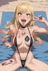 1girls ai_generated beach black_lipstick black_nails blacked bnwo corruption fdpdablizzard998 kitagawa_marin lipstick marin_kitagawa my_dress_up_darling nail_polish queen_of_spades sling_bikini slingshot_swimsuit tagme tattoo