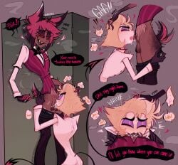 !! 2boys 2d 2d_(artwork) 2d_artwork alastor_(hazbin_hotel) all_the_way_to_the_base alley alxxbee animal_ears background blonde_hair blonde_hair_male cum cum_in_mouth cumming dark-skinned_male dark_penis dark_skin dark_skinned_male deepthroat demon demon_tail english english_text hazbin_hotel heart heart_symbol hearts hearts_around_head lucifer_(hazbin_hotel) lucifer_morningstar_(hazbin_hotel) male/male male_only mustaaaaaaaaaaaaard partially_nude partially_nude_male precum radioapple red_eyes red_eyes_male sucking sucking_penis sweat sweating sweating_male sweaty tagme tail tail_motion tears text text_bubble watermark white-skinned_male white_skin white_skinned_male yaoi