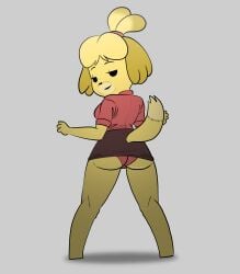 1female animal_crossing big_ass big_boob dog female female_only furry furry_female furry_only haetae_studio isabelle_(animal_crossing) miniskirt nintendo skirt tail upskirt