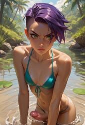 ai_generated bikini female futanari jungle purple_hair water