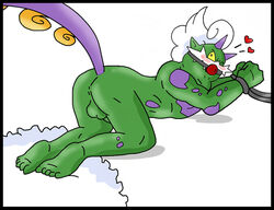 anus ass ball_gag balls blush bondage gag handcuffs looking_at_viewer male male_focus male_only malesub no_humans pokemon tied tornadus wink winking