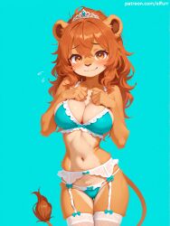 1female ai_generated big_breasts elfurr female female_only furry furry_female furry_only lion_girl shy underwear