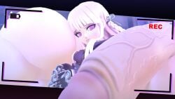 1futa 2girls 3d chained chained_wrists coaxel danganronpa futanari huge_ass huge_breasts huge_cock hyper_penis kirigiri_kyouko recording tagme