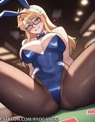 1girls 2d ai_generated big_breasts big_breasts big_breasts blonde_hair blue_eyes bunny_costume bunny_ears bunnysuit freezing_(series) glasses leg_spread legs legs_apart legs_spread pantyhose playboy_bunny ryogangg satellizer_el_bridget