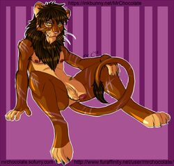 1boy anthro feline flaccid fur furry lion male male_only mrchocolate nude penis pinup scar sketch solo uncut