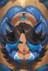 ai_assisted ai_generated ass ass_focus ass_up big_ass big_breasts big_butt black_hair blue_eyes breasts joabond on_all_fours panties pokemon shelly_(pokemon) team_aqua thick_ass thick_thighs wariza