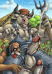 anthro balls bovine bull canine color cum cumshot erection farmer fur furry furryrevolution gay handjob male male/male male_only nipples orgasm penis precome yaoi