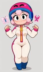 ai_generated big_ass black_eyes bonnie_(brawl_stars) boots brawl_stars curvy_female cute helmet jumpsuit looking_at_viewer multicolored_headwear pink_hair short_hair sleeves zipper