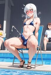 after_sex ahe_gao ai_generated ametraxus angel_dove bikini bubble_butt bulge cum cumming_through_clothing femboy feminine_male orgasm_face sissy swimingpool thick_ass thick_thighs white_hair