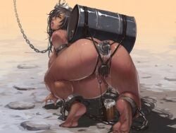 all_fours anal_plug barrel belly_expansion belly_inflation black_hair chain_leash chains clitoral_stimulation clitoris clitoris_piercing collar crown cum cum_in_ass cum_inside cuminflation dark-skinned_female dark_skin ear_piercing elf elf_ears faucet glass inflated_belly inflation inflation_fetish kuroinu_~kedakaki_seijo_wa_hakudaku_ni_somaru~ leaking_anus leaking_cum nail naked naked_female olga_discordia open_anus plug pouring_liquid public public_nudity red_collar sex_toy vaginal_penetration vaginal_piercing xxoom