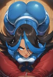 ai_assisted ai_generated ass ass_focus ass_up big_ass big_breasts big_butt black_hair blue_eyes breasts joabond on_all_fours panties pokemon shelly_(pokemon) team_aqua thick_ass thick_thighs wariza