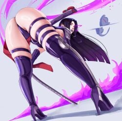 1girls ass ass_focus big_ass female female_only low-angle_view marvel marvel_rivals presenting_hindquarters psylocke psylocke_(marvel_rivals) sai_(marvel) thick_thighs vengeance_psylocke xkit