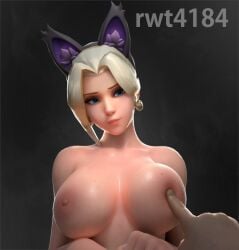 1girls 3d areola areolae big_breasts black_cat_mercy blonde_hair blue_eyes breasts breasts_out cat_ears cat_ears_hairband female female_focus large_breasts light_skin light_skinned_female mercy nipples overwatch overwatch_2 rwt4184 swiss swiss_female