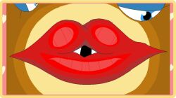 animate_inanimate big_lips blue_eyes d3dman_walking eyeshadow huge_lips kiss_mark kiss_on_lips kissing kissing_fetish kissing_screen lipstick missing_tooth pixel_art pizza pizza_granny pizza_tower pucker red_lips red_lipstick