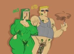 1boy 1girls blonde_hair cheating estp green_hair huge_breasts huge_cock infj jiim_01 lipstick_mark lipstick_on_penis mbti pantless pubic_hair pubic_hair_in_mouth pubic_hair_on_breasts saliva_drip smoking sunglasses waving