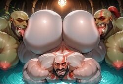 3boys ai ai_generated bara big_ass big_ass_(male) big_butt gay huge_ass huge_butt kratos male male_only orc rokudenashi_(style) rokuworshiper