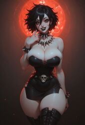 1girls ai_generated belt big_ass black_hair black_nails blush boots bracelet civitai cleavage collar crop_top curvy earrings goth goth_girl hair_between_eyes huge_ass huge_breasts lipstick looking_at_viewer makeup mamely32 original original_character pale-skinned_female pale_skin panties short_hair short_sleeves skull smile socks solo spiked_collar spikes thick_thighs thigh_boots underwear wide_hips