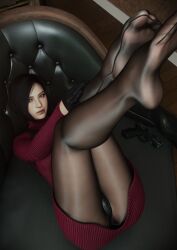 1girls 3d ada_wong ada_wong_(adriana) black_hair capcom feet female_only foot_fetish legs legs_up nylons panties pantyhose resident_evil resident_evil_4 resident_evil_4_remake sexy_pose short_hair stockings wicked_(artist)