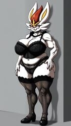 ai_generated anthro big_breasts cinder-ace-burn cinderace female female_only glasses milf pokemon pokemon_(species) stockings