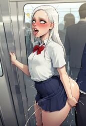 ahe_gao ai_generated ametraxus angel_dove femboy feminine_male leaking_cum long_hair orgasm_face public public_sex public_use school_uniform sissy white_hair