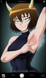 2025 ai_art ai_assisted ai_generated antlers armpits arms_up brown_hair green_eyes shadman_(style) shadman_homage shikanoko_noko shikanoko_nokonoko_koshitantan vampiregurl_(artist)