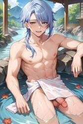 ai_generated boy exposed_penis genshin_impact hot_spring kamisato_ayato naked penis_out yaoi