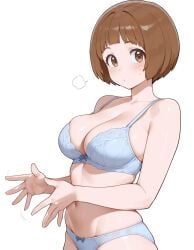 1girls ai_generated april68th belly_button big_breasts big_eyes bob_cut bra brown_eyes brown_hair challenge kill_la_kill lingerie lingerie_only mankanshoku_mako medium_hair pale-skinned_female pale_skin panties sleeveless slim_waist smile smiling_at_viewer teenager thick thick_thighs tight_fit wide_hips